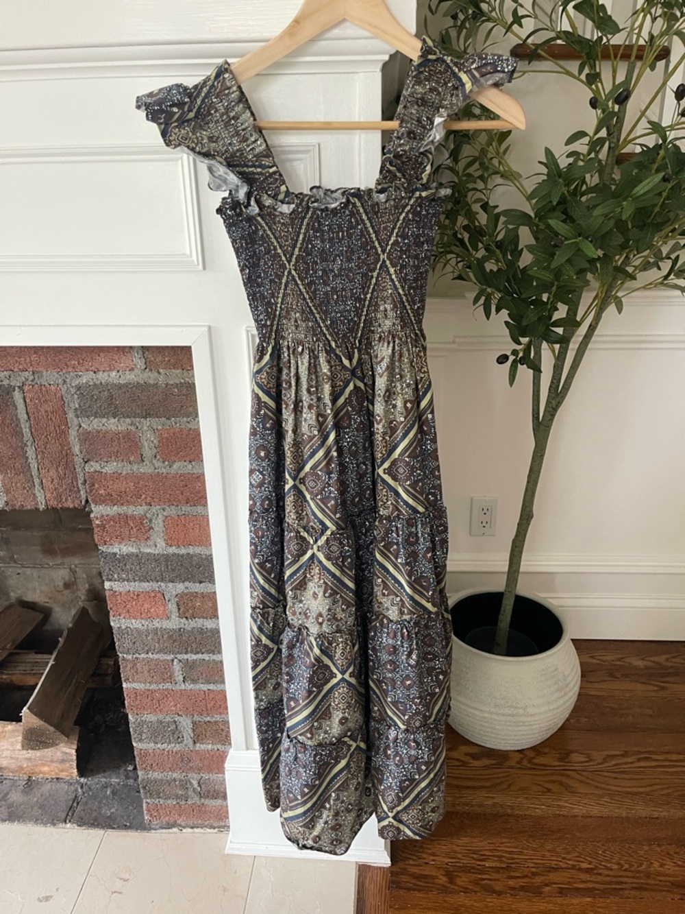 Hill house equestrian ellie Smocked Ruffle Strap Maxi Dress